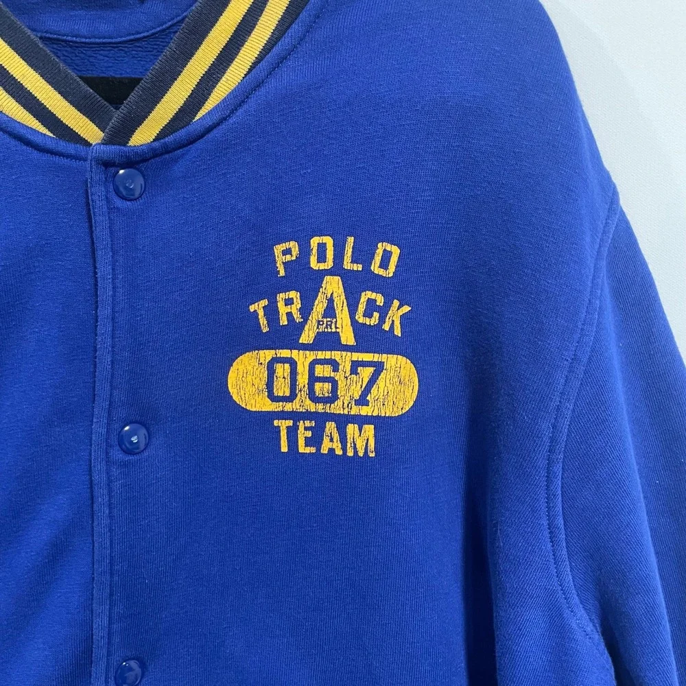 Polo Ralph Lauren Mens XL Blue Yellow Track 067 Team Varsity Sweatshirt Jacket